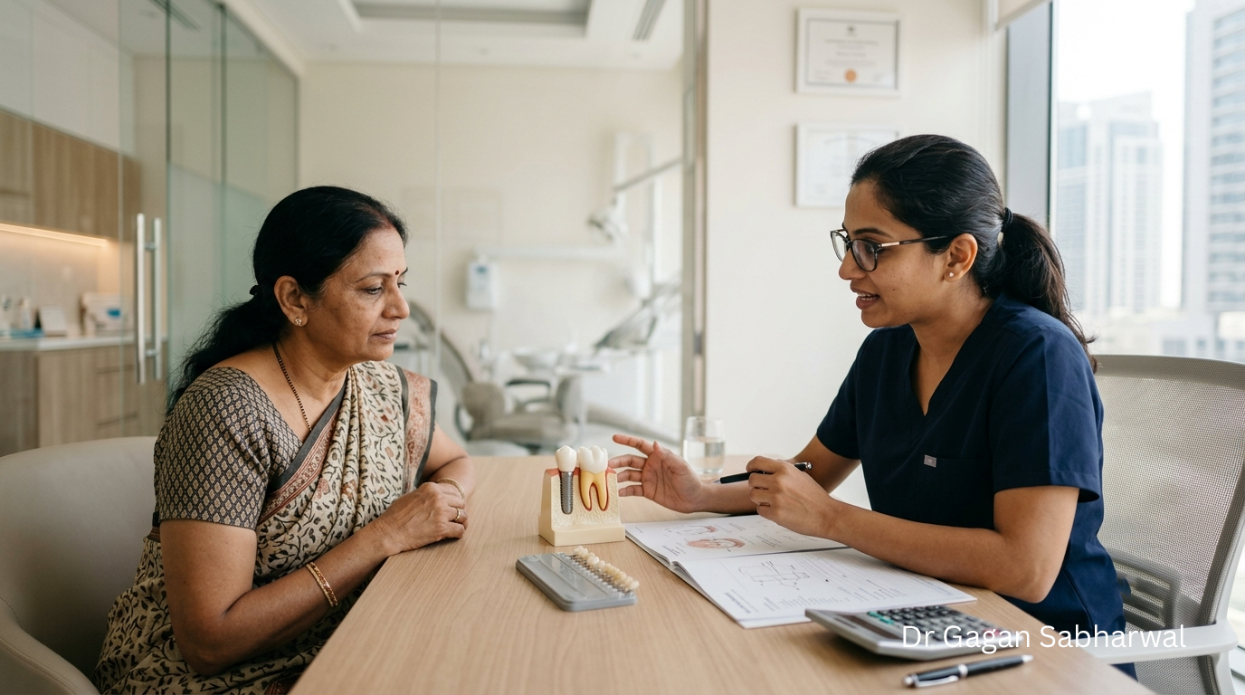 Dental Implant Cost UAE consultation with dentist explaining implant treatment options to a patient