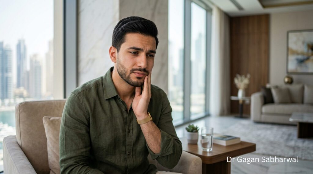 Man experiencing jaw pain that may be caused by impacted wisdom teeth